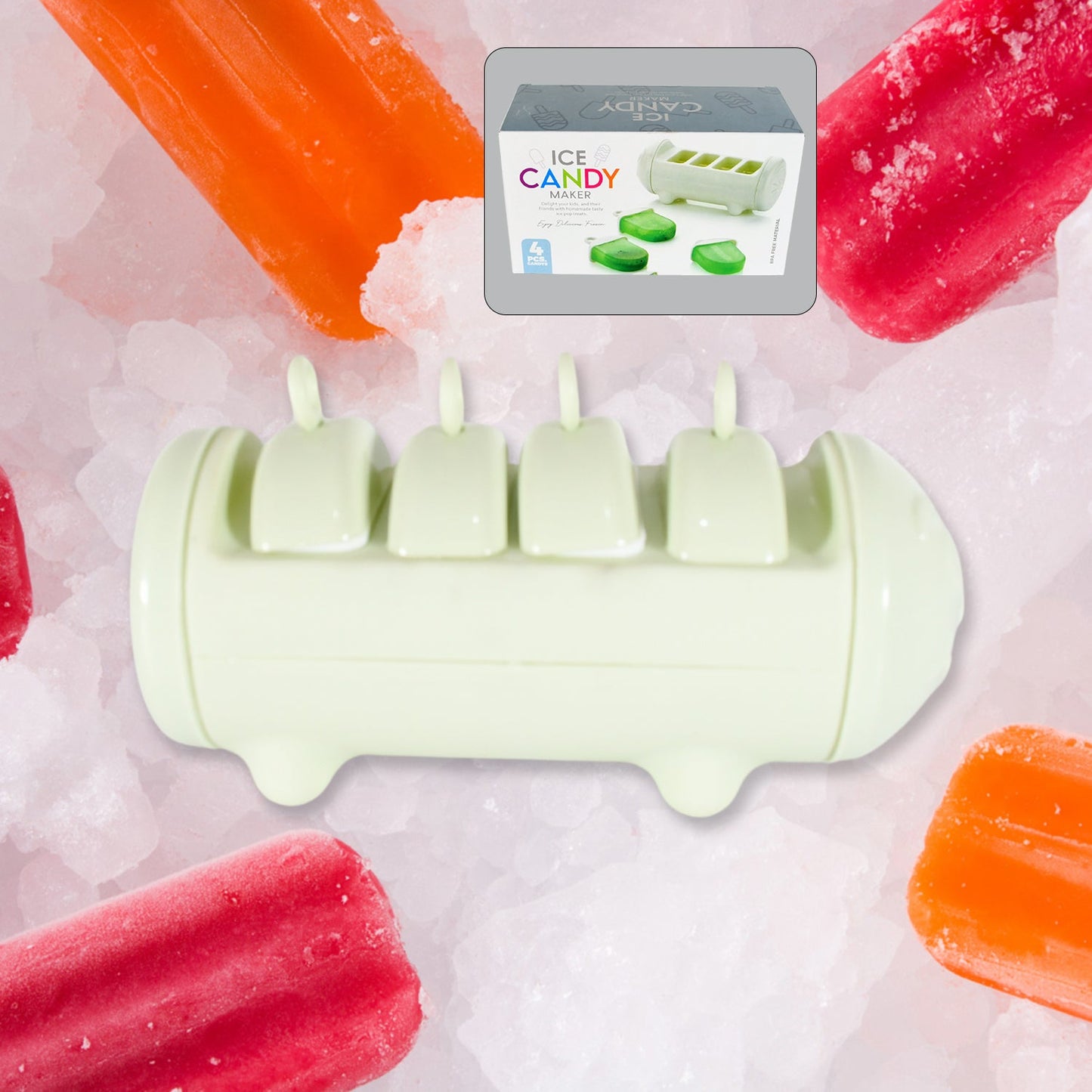 Cartoon Ice Candy Mold ? 4-Cup Multicolor Set (1 Pc)