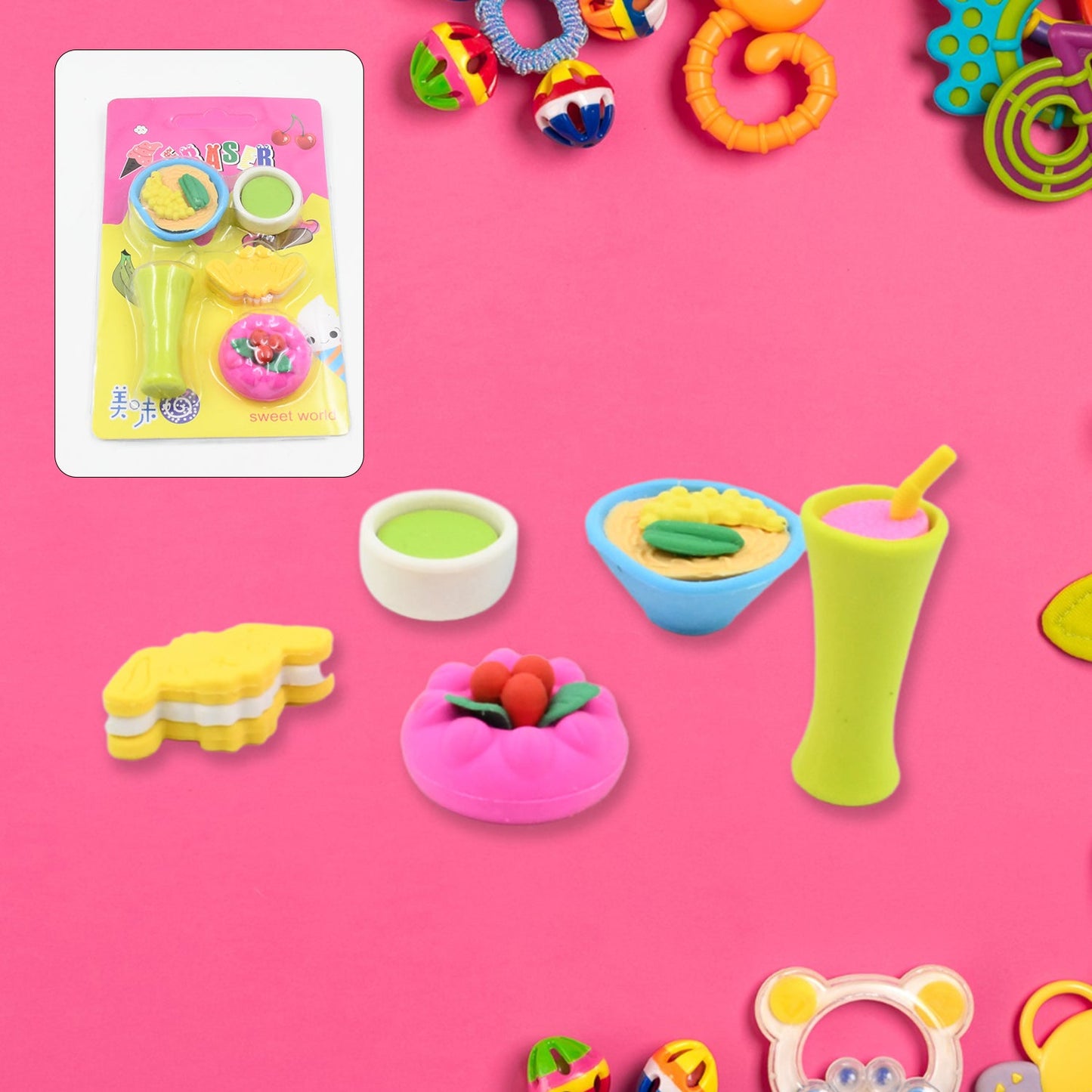 3D Mix Design Fancy & Stylish Colorful Erasers ? Cute Novelty Eraser Set for Kids & School Prize (1 Set)