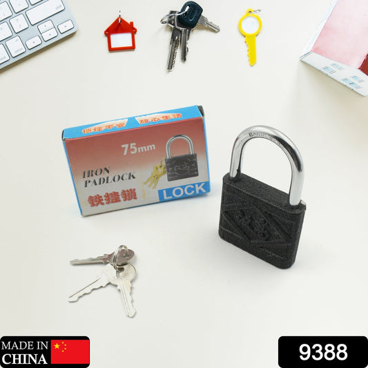 Black Iron Padlock ? Brass Core, Waterproof & Anti-Theft for Home & Outdoor (75 mm)