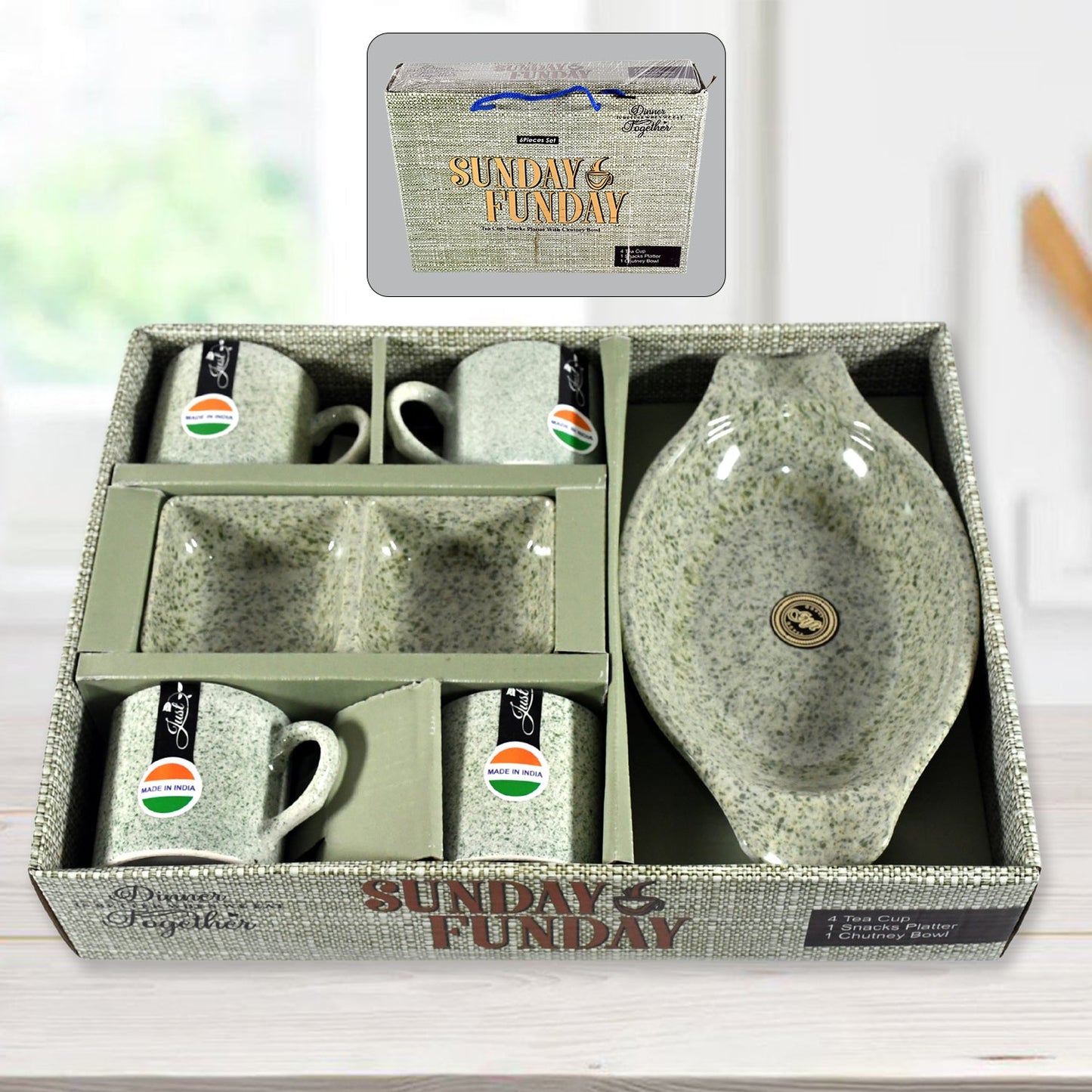 Sunday Funday 6-Piece Tea Set ? Platter & Dual Bowl