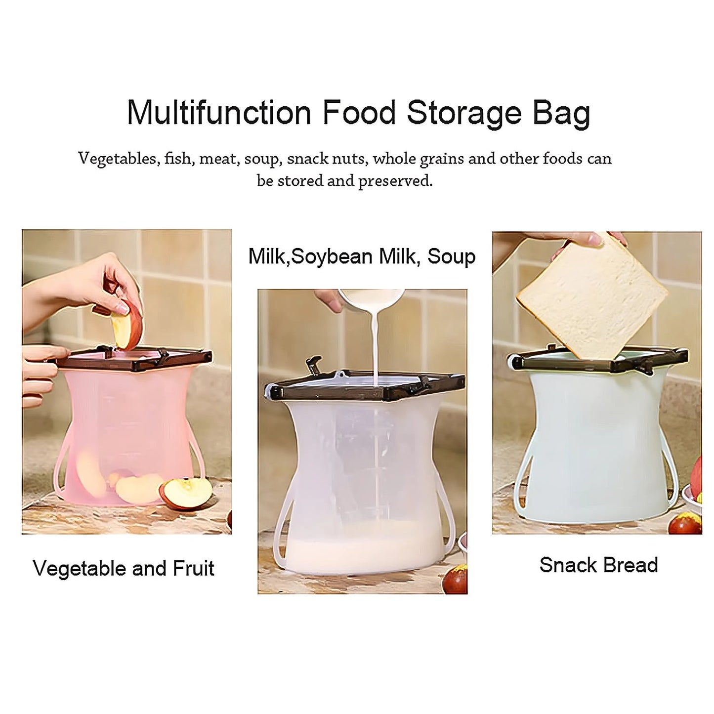 Reusable Silicone Food Bag ? Leakproof, Flat Bottom, BPA-Free, Microwave & Dishwasher Safe