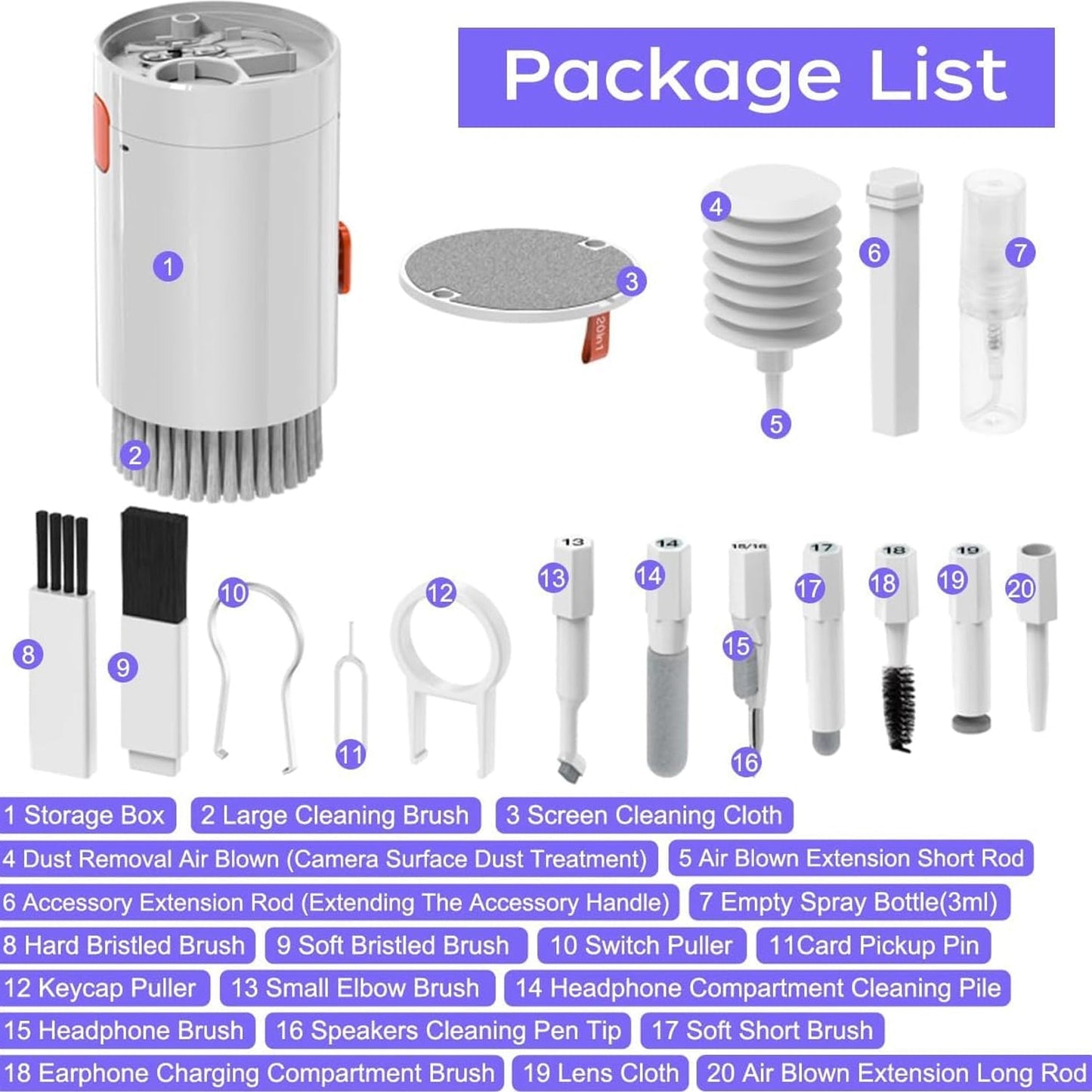 20-in-1 Keyboard Cleaner Kit ? Electronic Cleaning Brush, Spray & Tools for Laptop, Phone, Camera & More