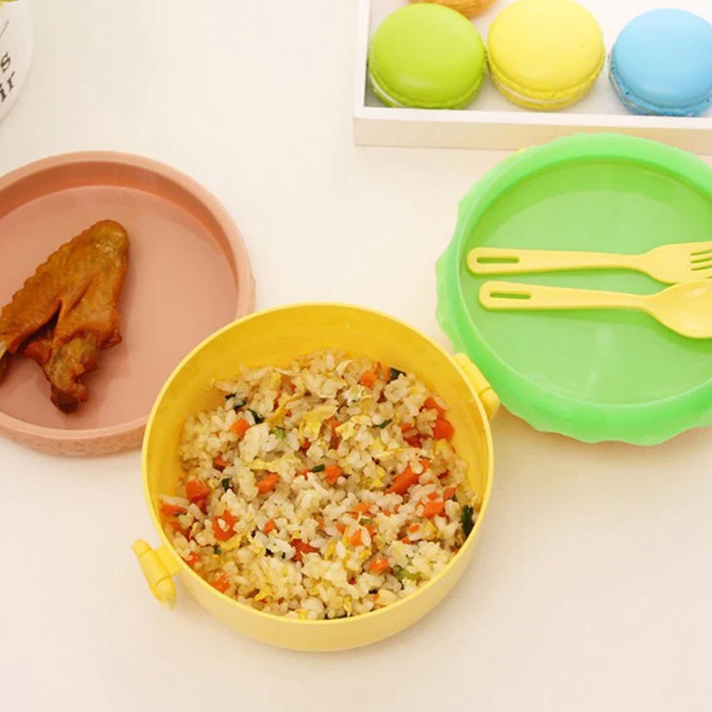 Burger Shape Lunch Box ? Double Layer 1000ml Food Container with 2 Spoons for Kids