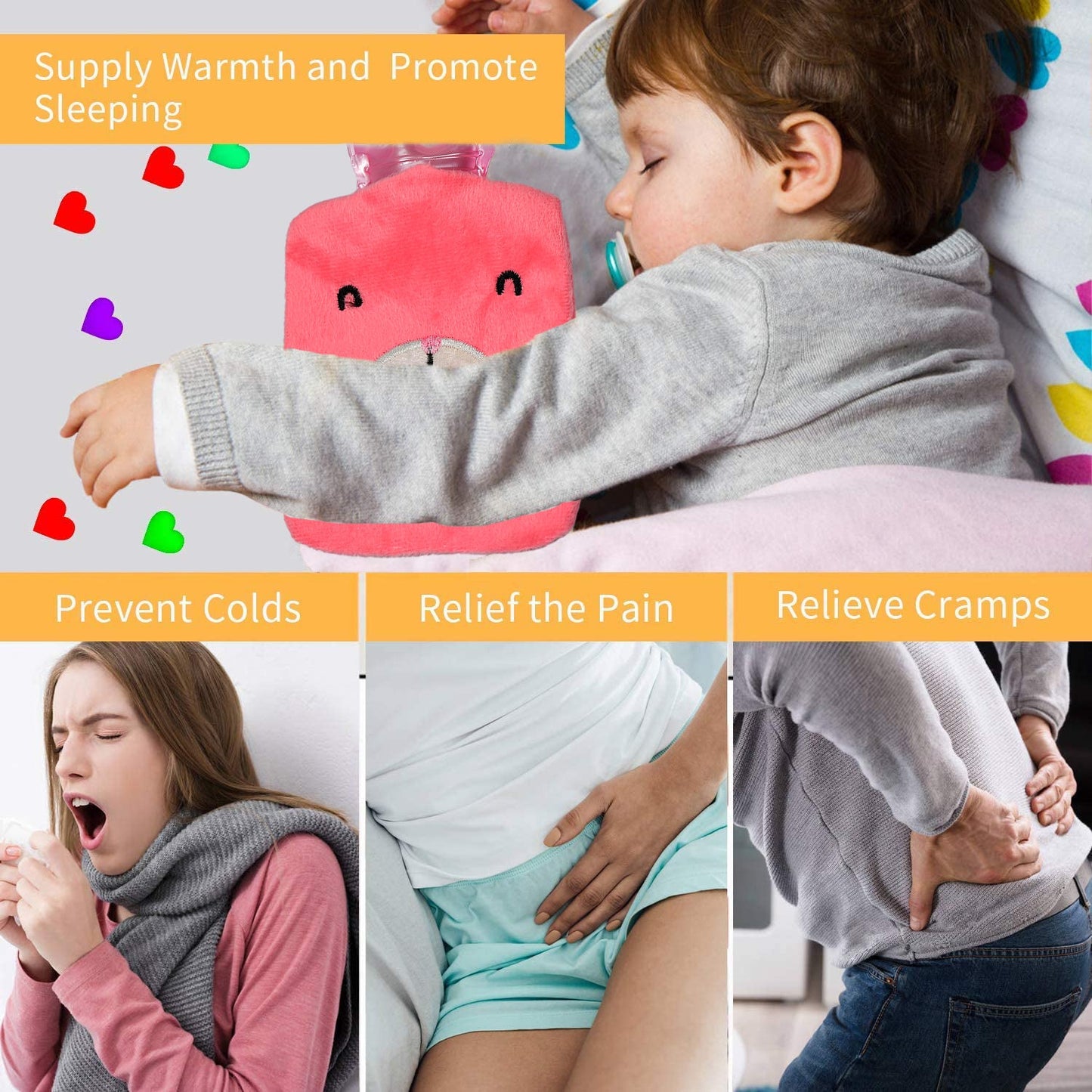Pink Hot Water Bag with Cover ? Relief for Neck, Shoulders & Cramps