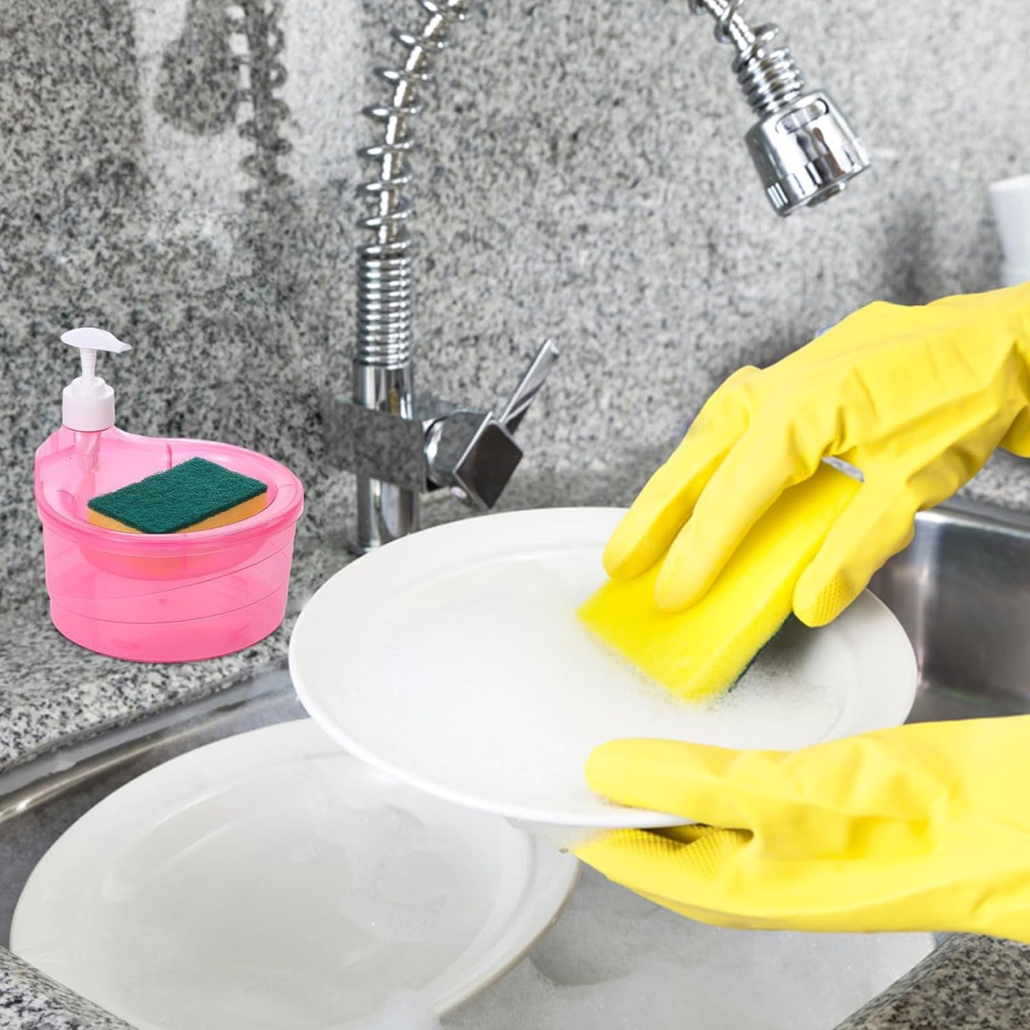 2-in-1 Double Layer Liquid Soap Dispenser with Pump & Sponge ? Practical Kitchen & Hotel Sink Soap Pump Bottle (Rectangle)