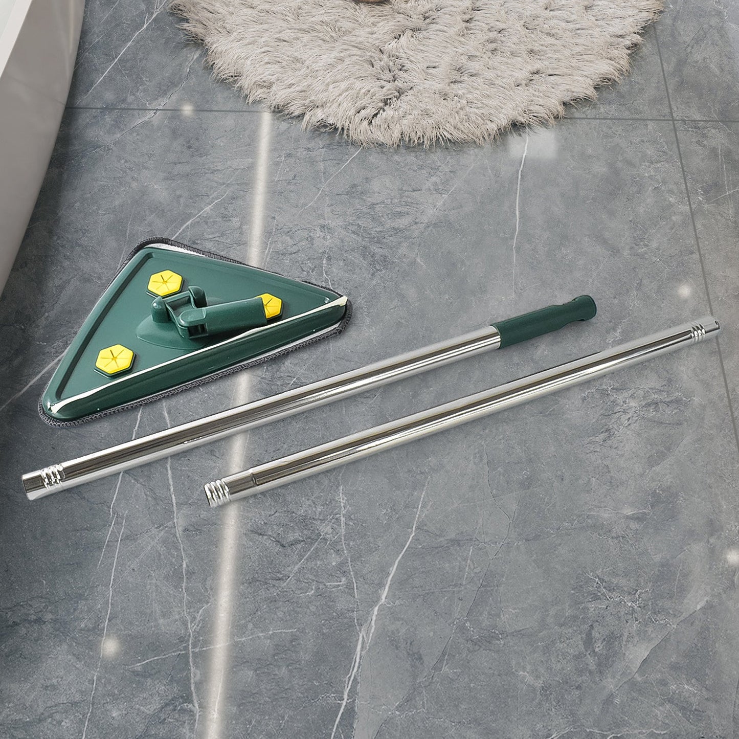 2-in-1 Extendable Triangle Mop ? Retractable, 360° Rotating, Telescopic & Reusable Mop Heads (1 Pc)
