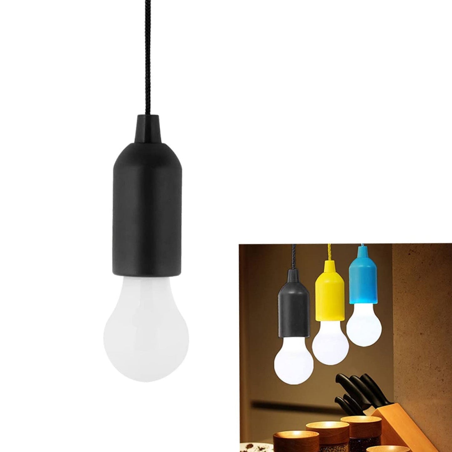 LED Pull Cord Light ? Hanging Black LED Bulb (1 Pc)