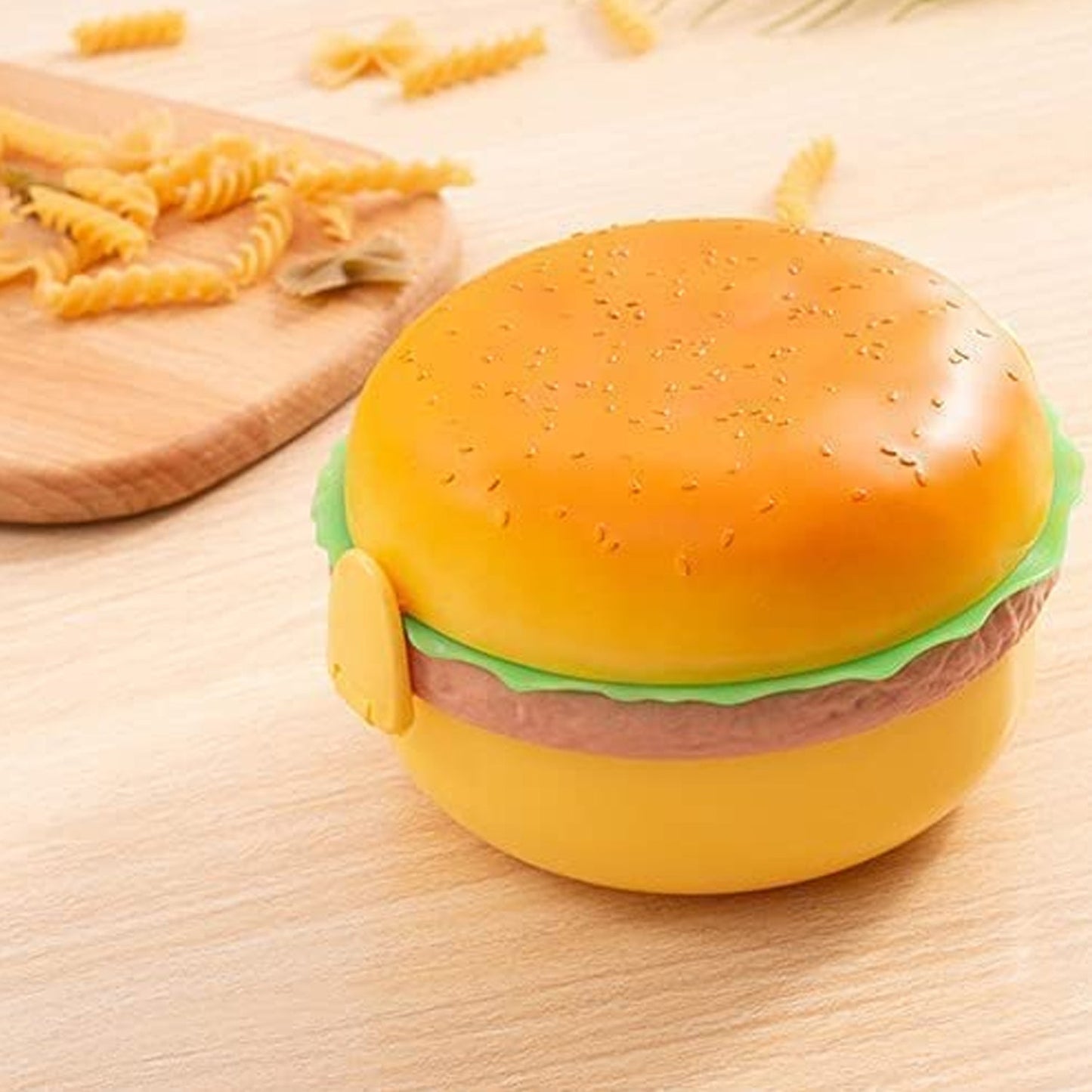 Burger Shape Lunch Box ? Double Layer 1000ml Food Container with 2 Spoons for Kids