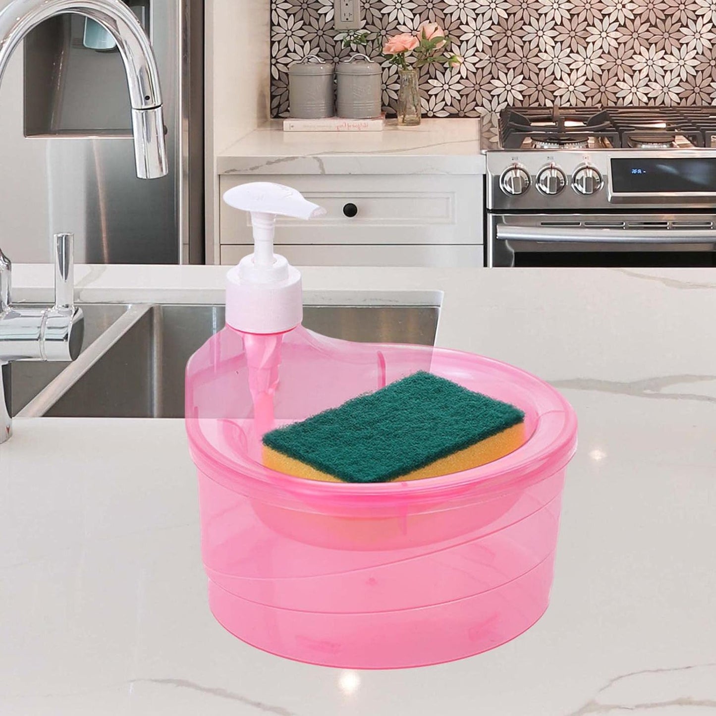 2-in-1 Double Layer Liquid Soap Dispenser with Pump & Sponge ? Practical Kitchen & Hotel Sink Soap Pump Bottle (Rectangle)