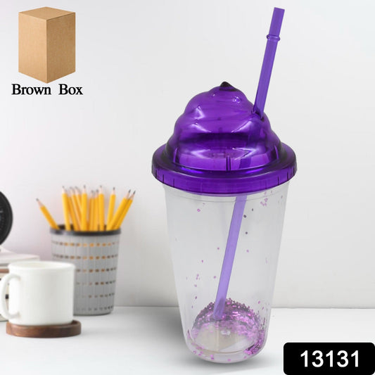 High Quality Plastic Creative Cold Drink Cup / Tumble, Reusable Tea Coffee Tumbler with Lid and Straw, Double Wall Plastic Drinking Sport Bottle, Travel Tumbler (1 Pc / Mix Color)