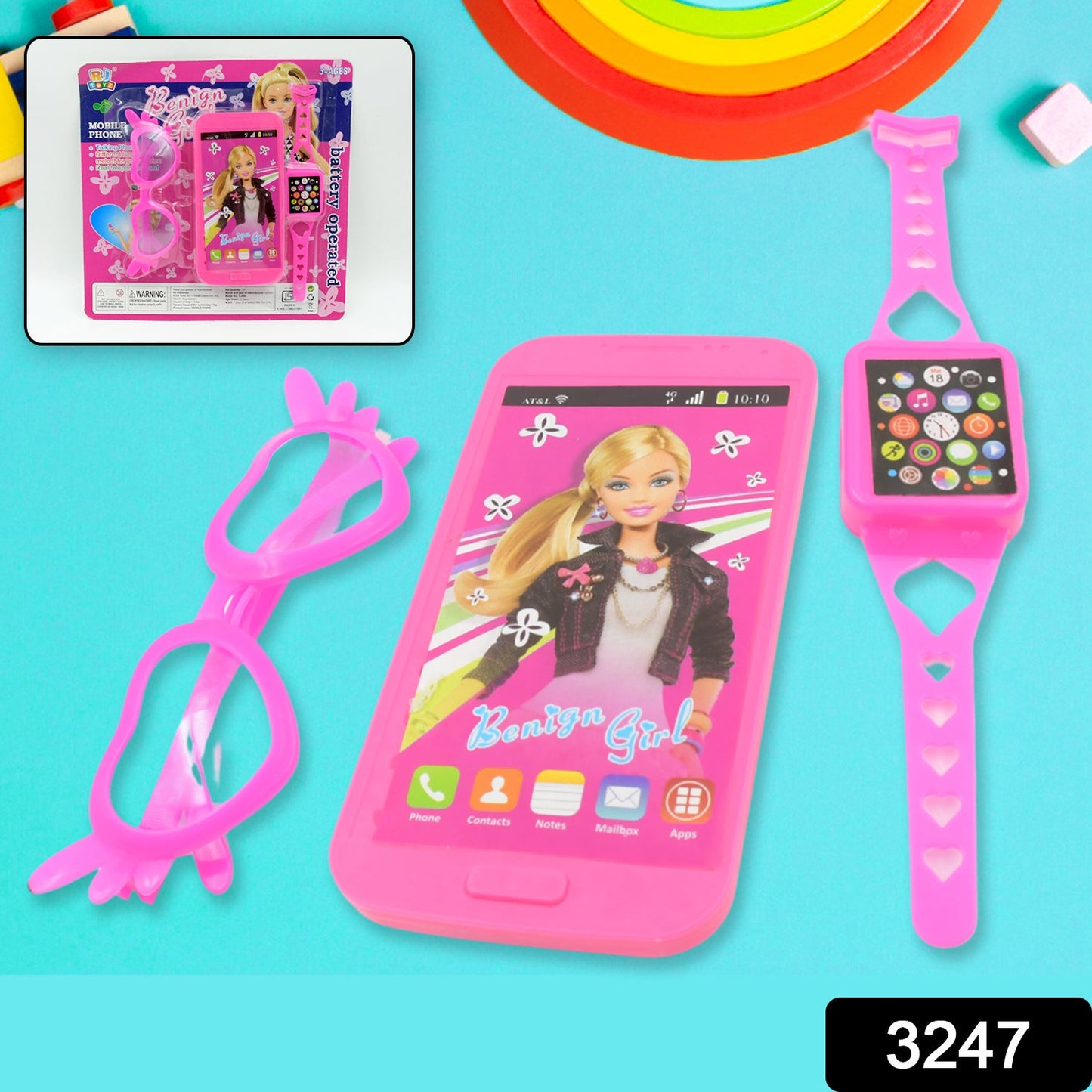Barbiee Musical Phone, Watch & Glasses Set for Girls ? ABS Calling Toy (3-Piece, Battery Not Included)