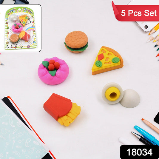 3D Food-Shaped Colorful Eraser Set ? Cute Novelty Mini Erasers for Kids (5 Pc Set)