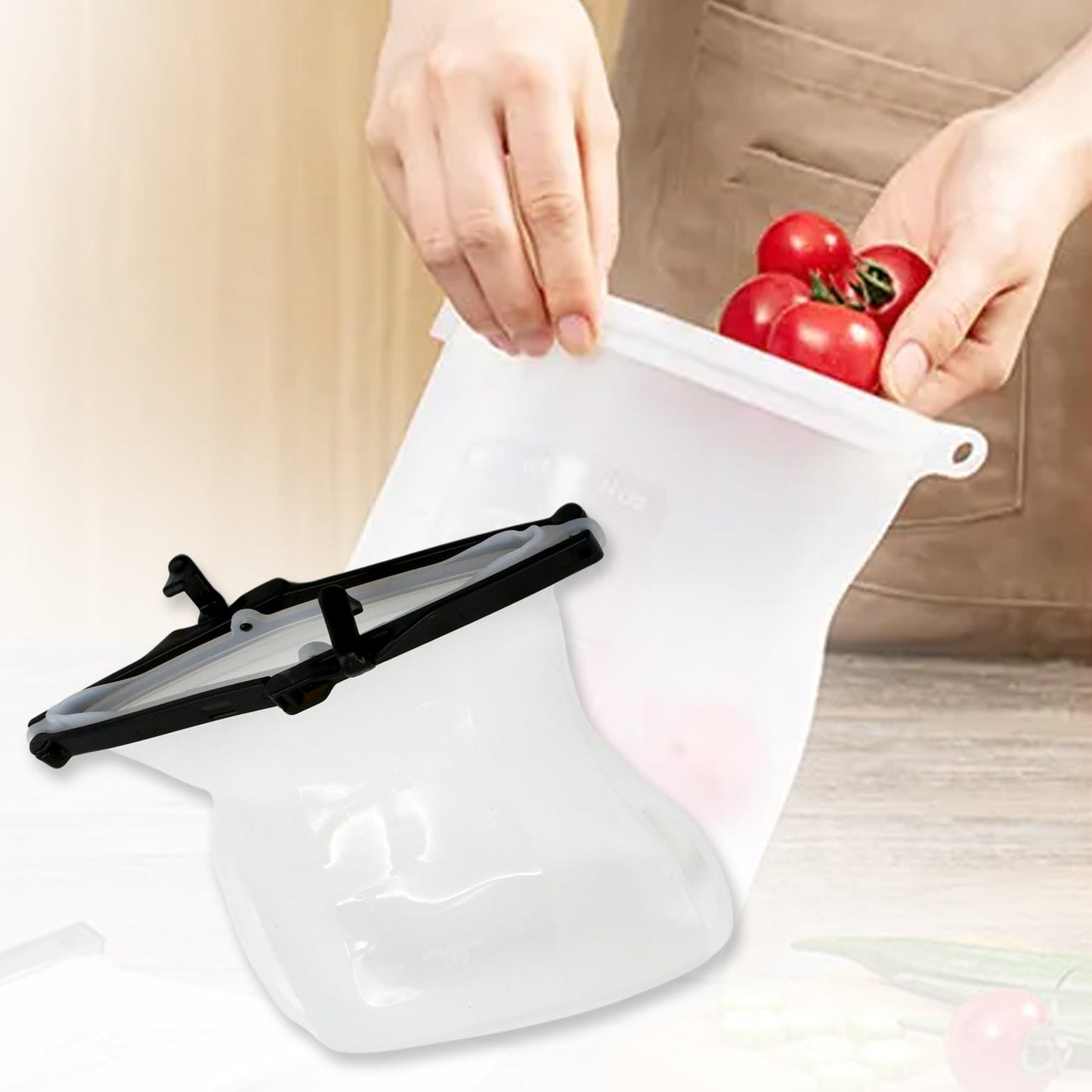 Reusable Silicone Food Bag ? Leakproof, Flat Bottom, BPA-Free, Microwave & Dishwasher Safe