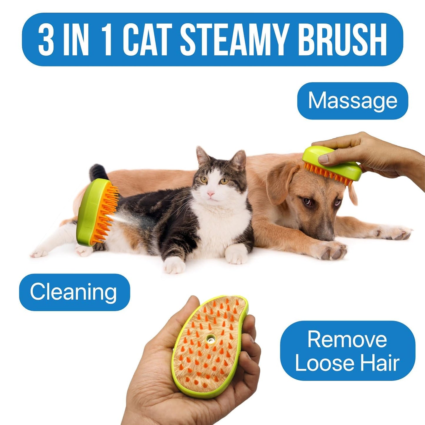 3-in-1 Cat Steamy Brush ? Self-Cleaning Pet Grooming & Hair Removal Comb