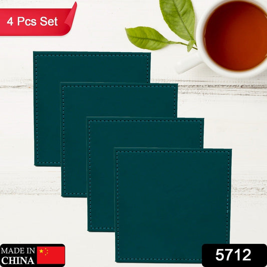 Square Leather Tea Coaster Set ? Durable Dining & Coffee Table Decor (4 Pc)