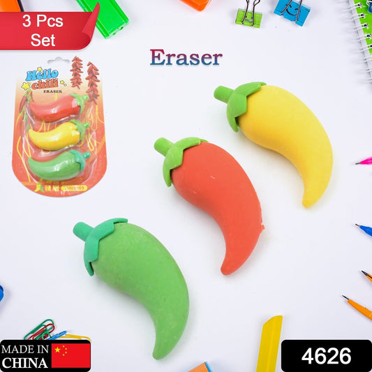 3D Fancy Colorful Chili Shape Erasers ? Mini Novelty Eraser Set (3 Pc)