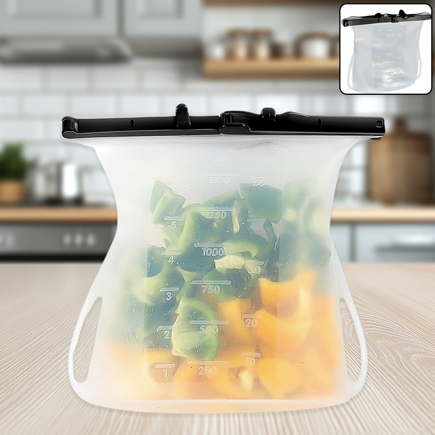 Reusable Silicone Food Bag ? Leakproof, Flat Bottom, BPA-Free, Microwave & Dishwasher Safe