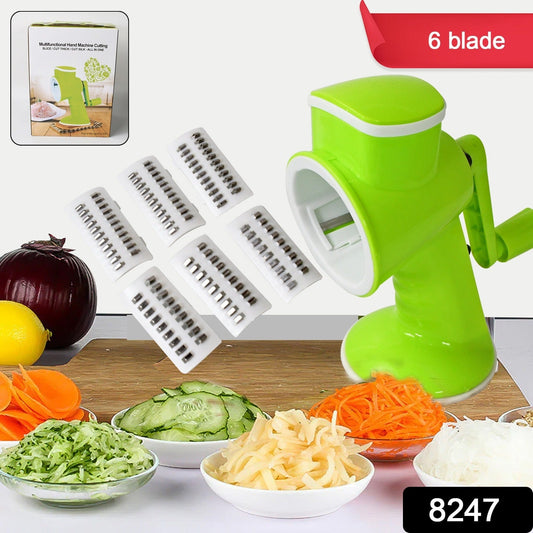 6 in 1 Multi functional Vegetable Cutter & Slicer Hand Machine Cutting, Slice, Cut Thick, Cut Silk All in one ?Vegetable Chopper Cutter & Slicing Cutter Barrel - Vegetable Grater with 6 Removable Blades
