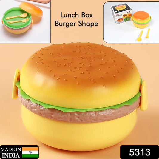 Burger Shape Lunch Box ? Double Layer 1000ml Food Container with 2 Spoons for Kids