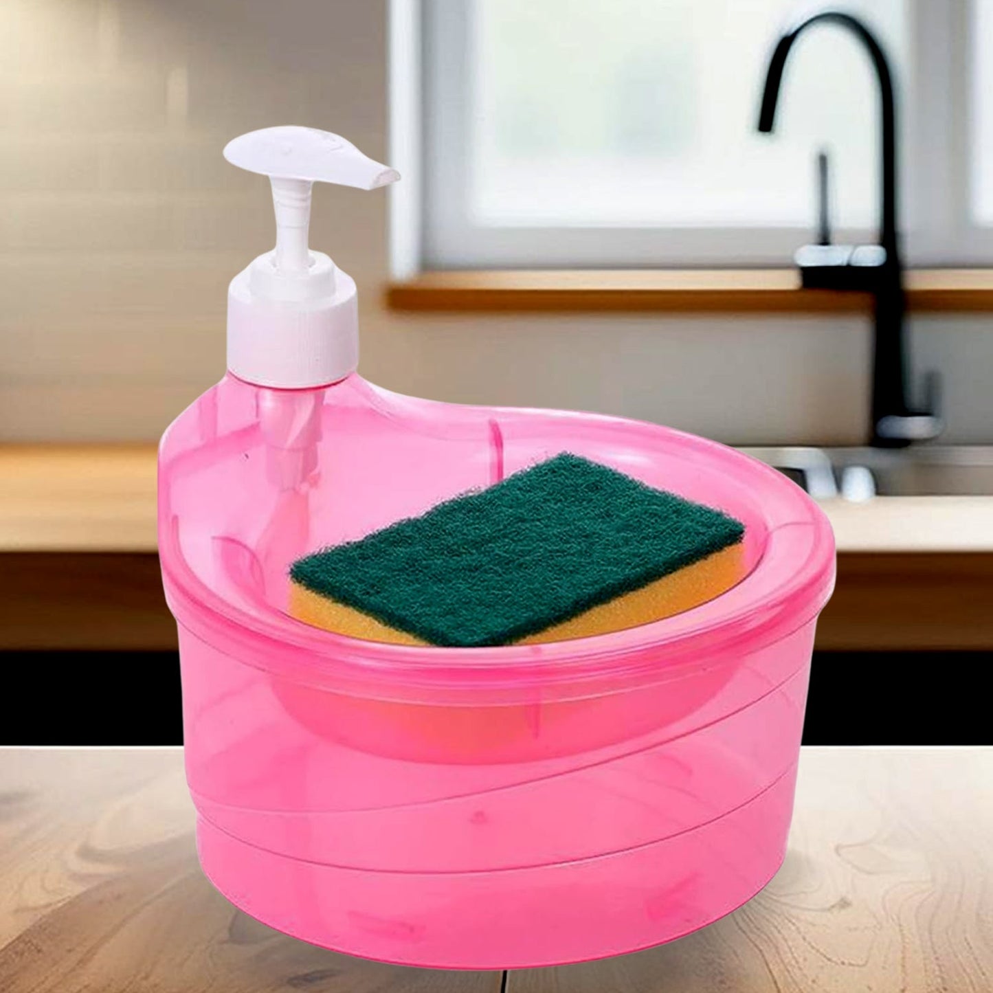 2-in-1 Double Layer Liquid Soap Dispenser with Pump & Sponge ? Practical Kitchen & Hotel Sink Soap Pump Bottle (Rectangle)