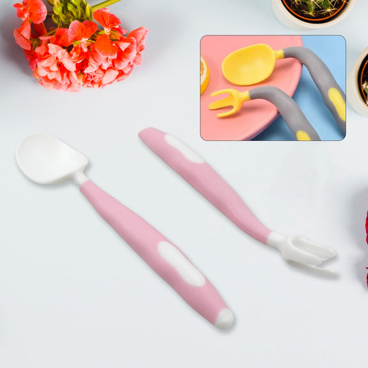 Silicone Bendable Kids Spoon & Fork Set ? Toddler Self-Feeding Utensils (2 Pc Set)