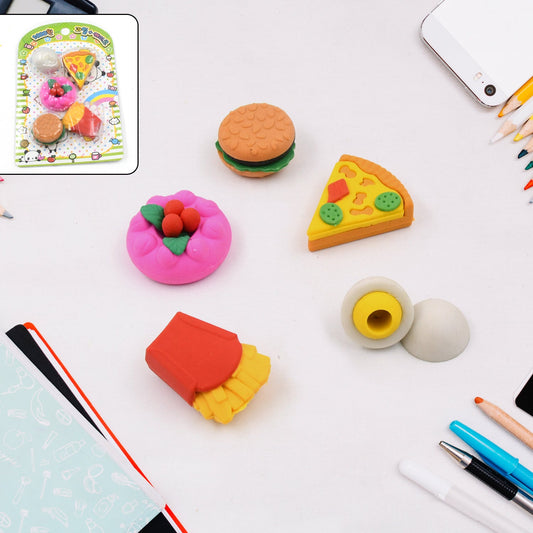 3D Food-Shaped Colorful Eraser Set ? Cute Novelty Mini Erasers for Kids (5 Pc Set)