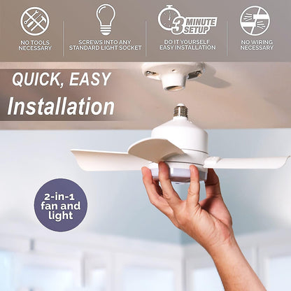 Original Cool LED Socket Fan Light ? Ceiling Fan Replacement, 1000 Lumens/5000K, Remote Controlled (Remote Battery Not Included)