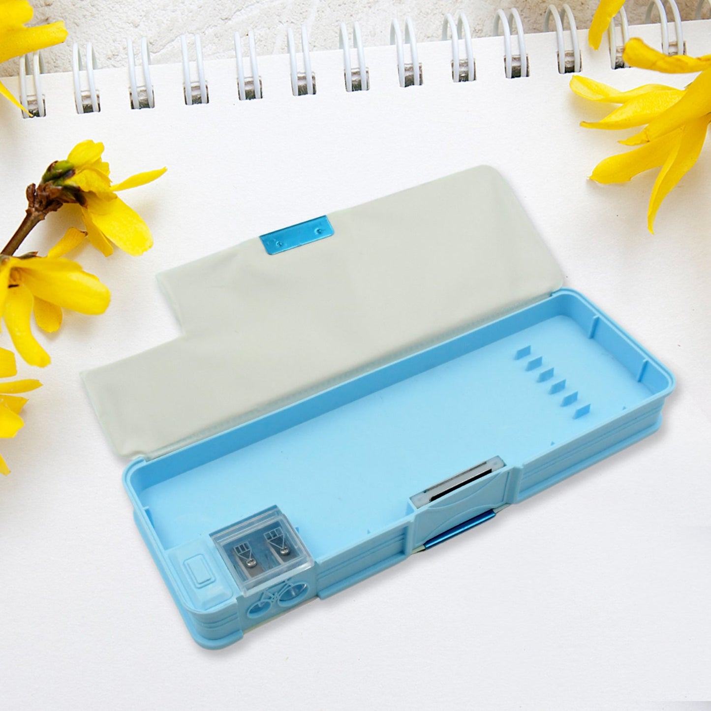 Plastic Multipurpose Compass Box ? Double Deck Pencil Case with 2 Compartments & Cartoon Organizer (1 Pc, Mix Design)