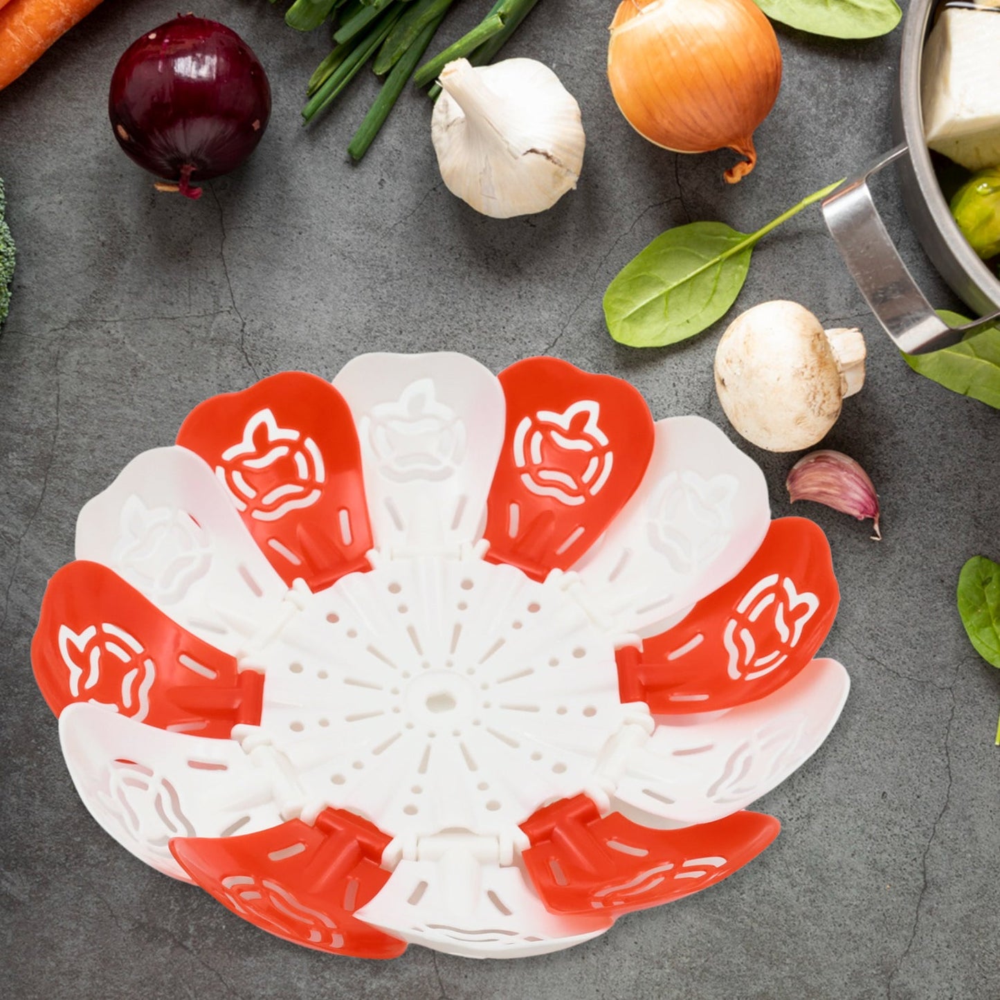 Folding Fruit Basket with Hanging Stand ? Lotus Shape Tray for Fruits & Vegetables (1 Pc)