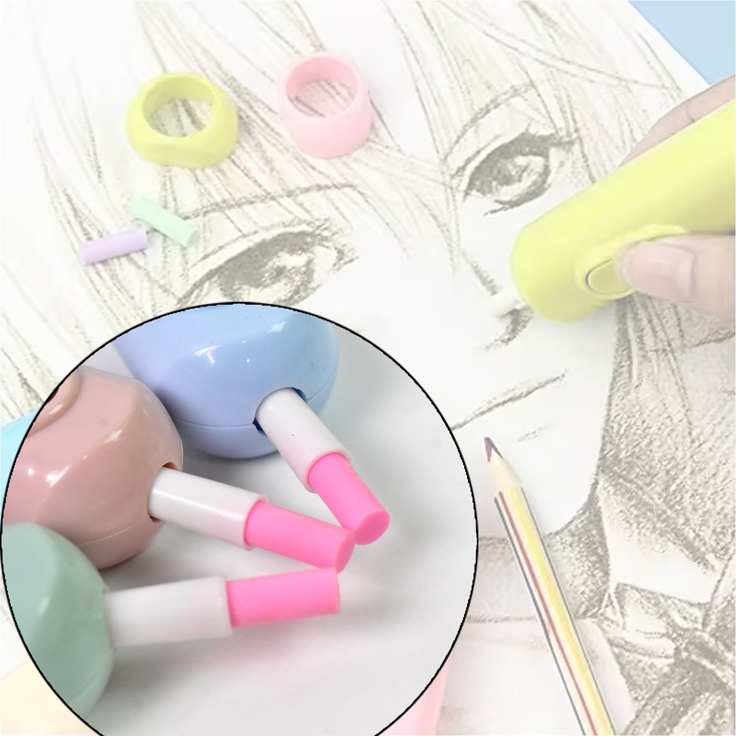 Electric Eraser Kit ? Battery Operated with 10 Refills for Drawing & Sketching (Mix Design / Battery Not Included)