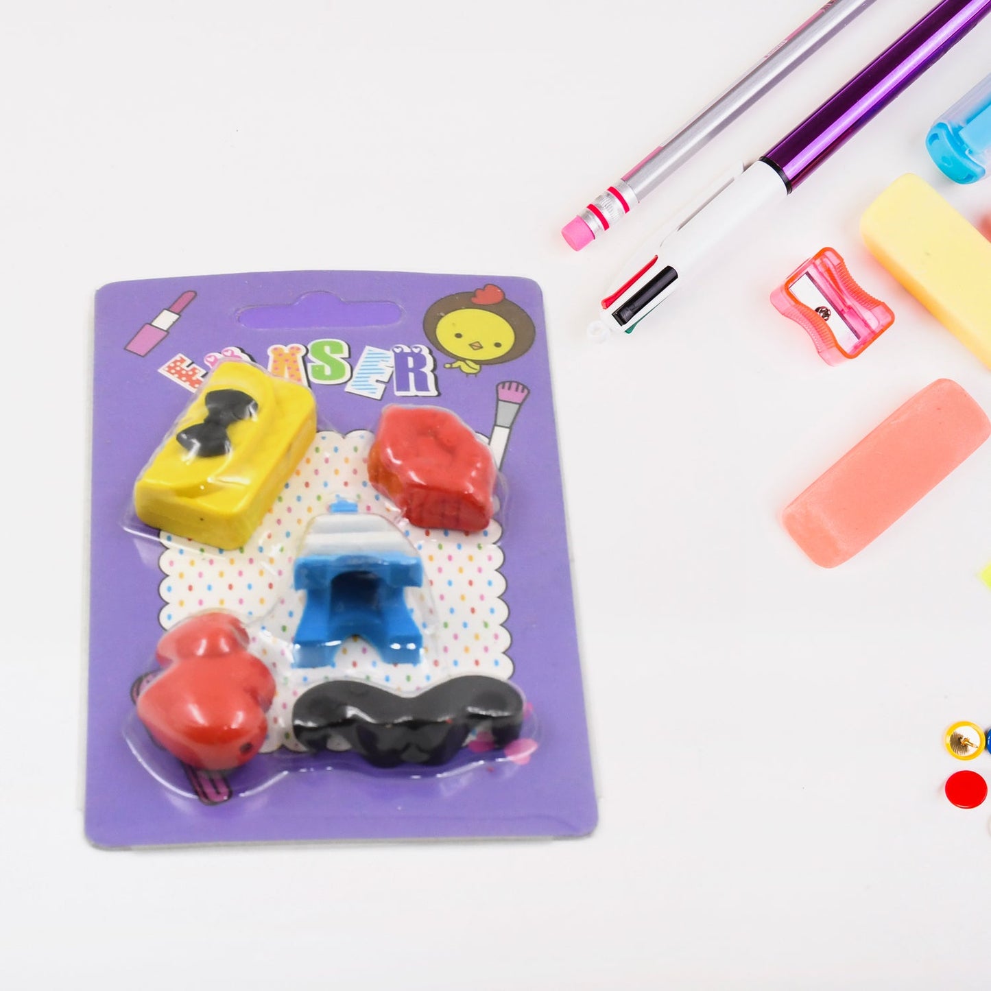 Fancy Colorful Eraser Set for Kids? Parties & School (1 Set, Mixed Design)