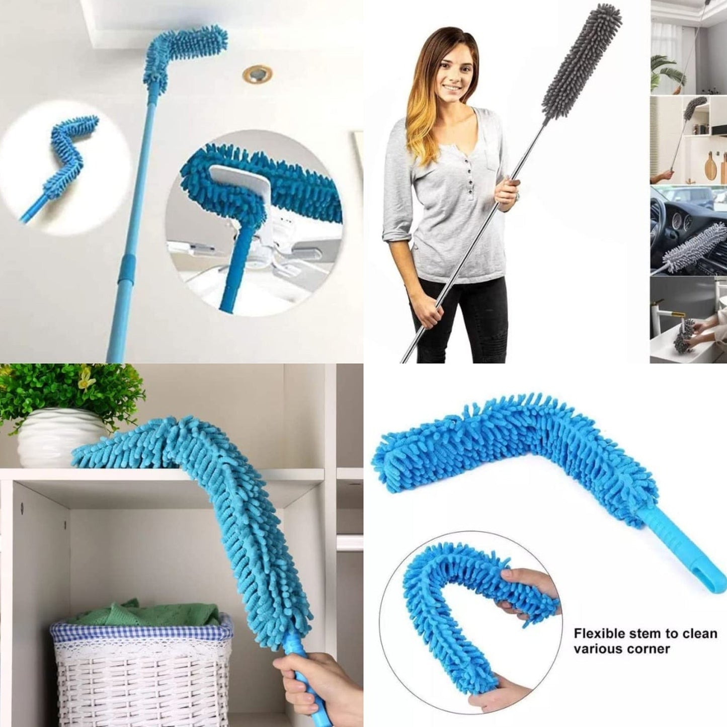 Adjustable Long Handle Microfiber Dust Brush ? Foldable Ceiling & Appliance Cleaner