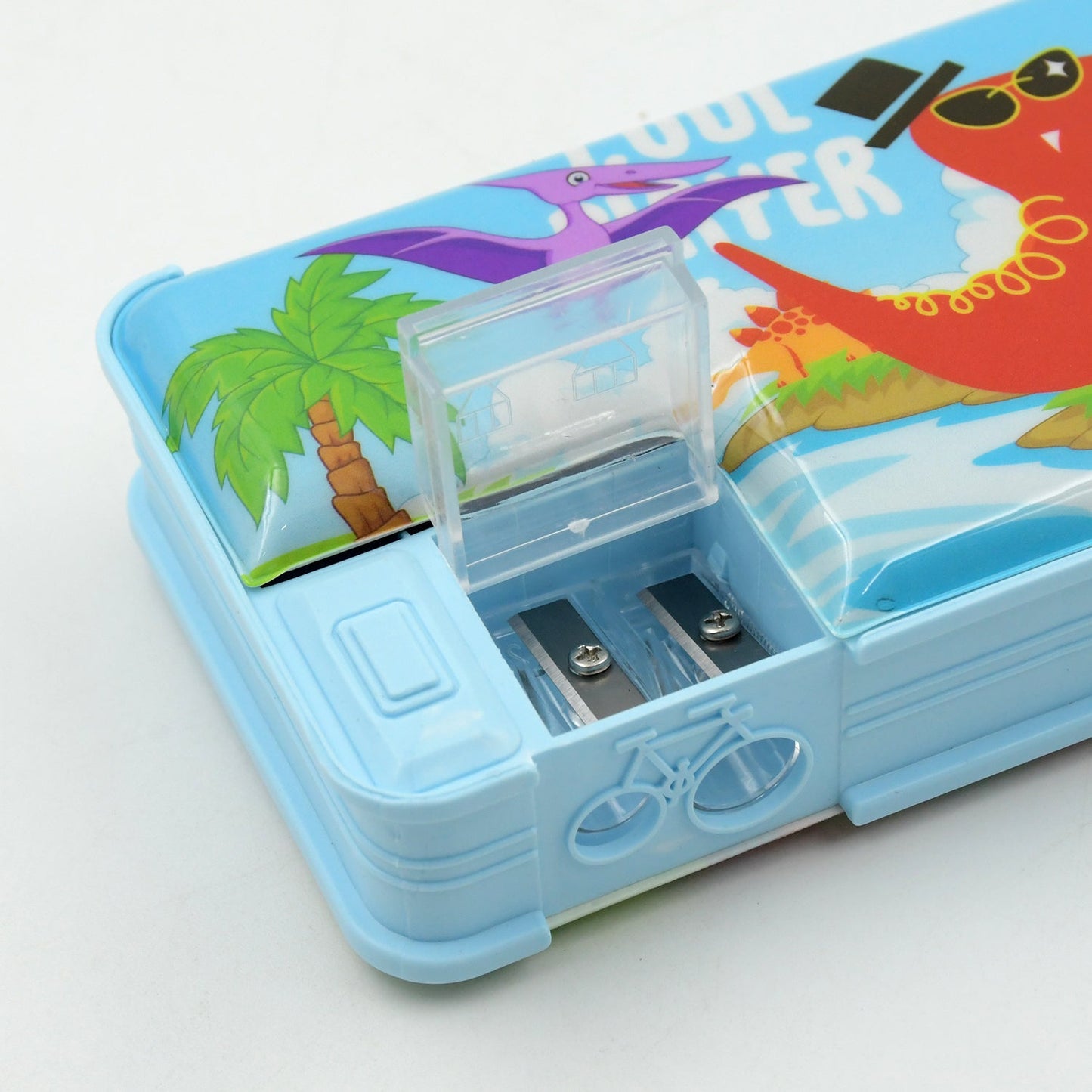 Plastic Multipurpose Compass Box ? Double Deck Pencil Case with 2 Compartments & Cartoon Organizer (1 Pc, Mix Design)