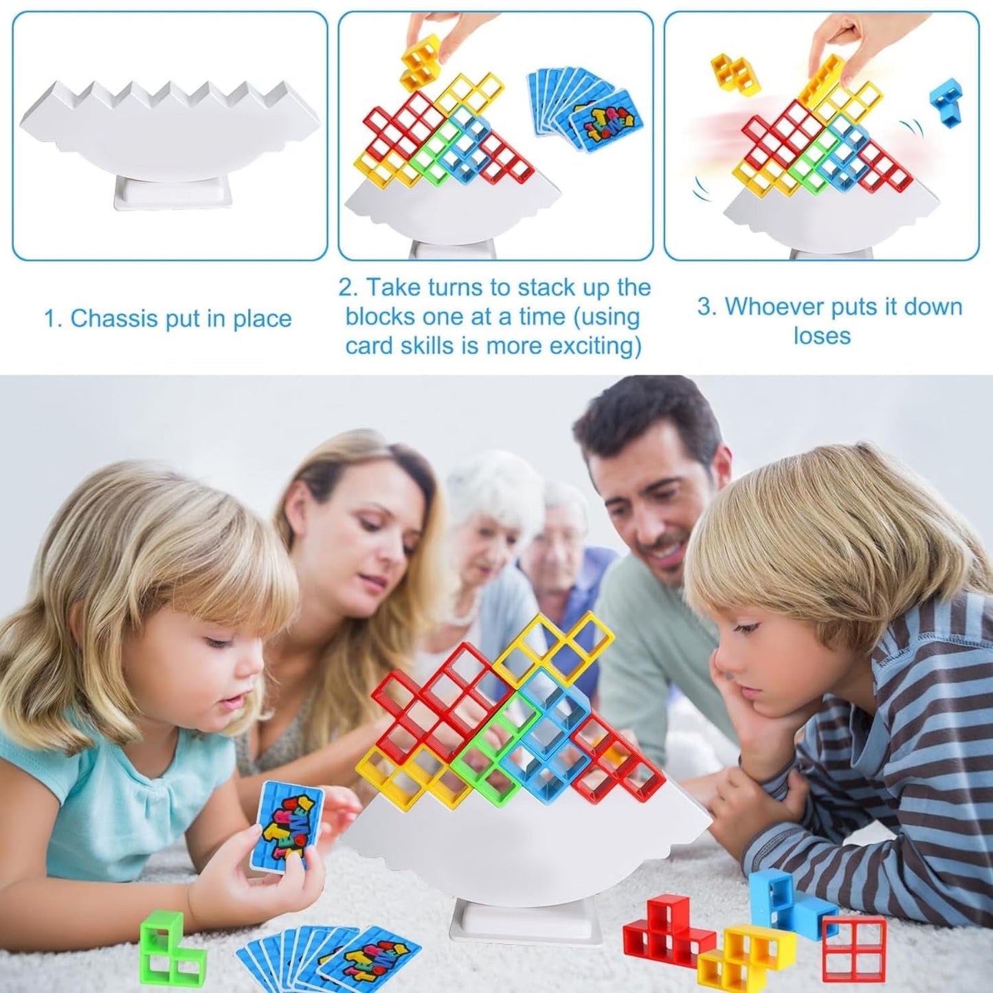3D Tower Game, Tower Balance Game, Tower Stacking Game Adult Kid Tower Stacking Blocks Balance Game Blocks Building Toys for Kids Age 3 Years (16 Pcs Set)