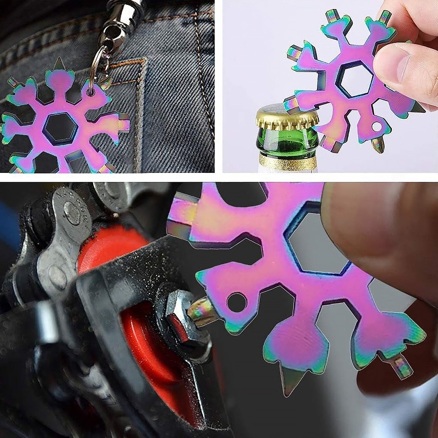 Durable & Portable 18-in-1 Snowflake Multi-Tool ? Bottle Opener, Screwdriver & Wrench Kit