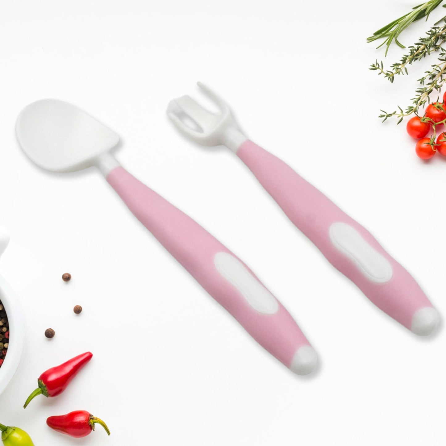 Silicone Bendable Kids Spoon & Fork Set ? Toddler Self-Feeding Utensils (2 Pc Set)