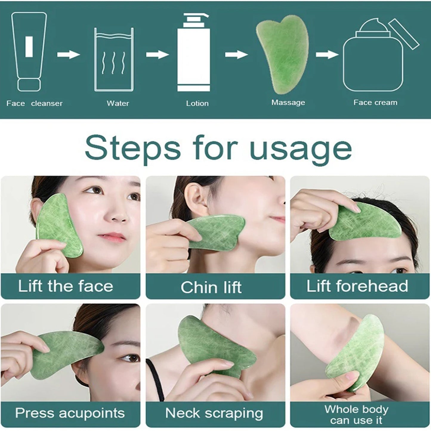 Jade Roller & Gua Sha Set ? Natural Face Massager for Anti-Aging, Glowing Skin & Face Shaping (1 Pc)