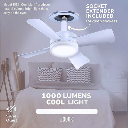 Original Cool LED Socket Fan Light ? Ceiling Fan Replacement, 1000 Lumens/5000K, Remote Controlled (Remote Battery Not Included)