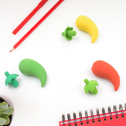3D Fancy Colorful Chili Shape Erasers ? Mini Novelty Eraser Set (3 Pc)