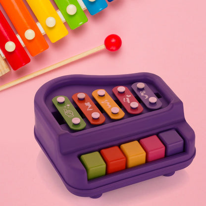 2 in 1 Baby Piano Xylophone Toy for Toddlers, 5 Multicolored Key Keyboard Xylophone Piano, Preschool Educational Musical Learning Instruments Toy for Baby Kids Girls Boys 3 Years (1 Pc)