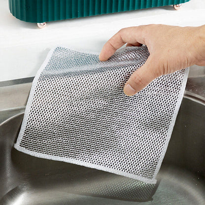 Double-Sided Microfiber Cloth & Stainless Steel Scrubber ? Non-Scratch Wire (1 Pc, 20x20 cm)