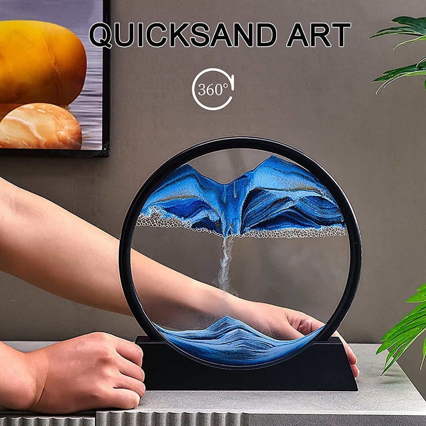 3D Moving Sand Art ? Liquid Motion Deep Sea Sandscape with Round Glass Frame (1 Pc)