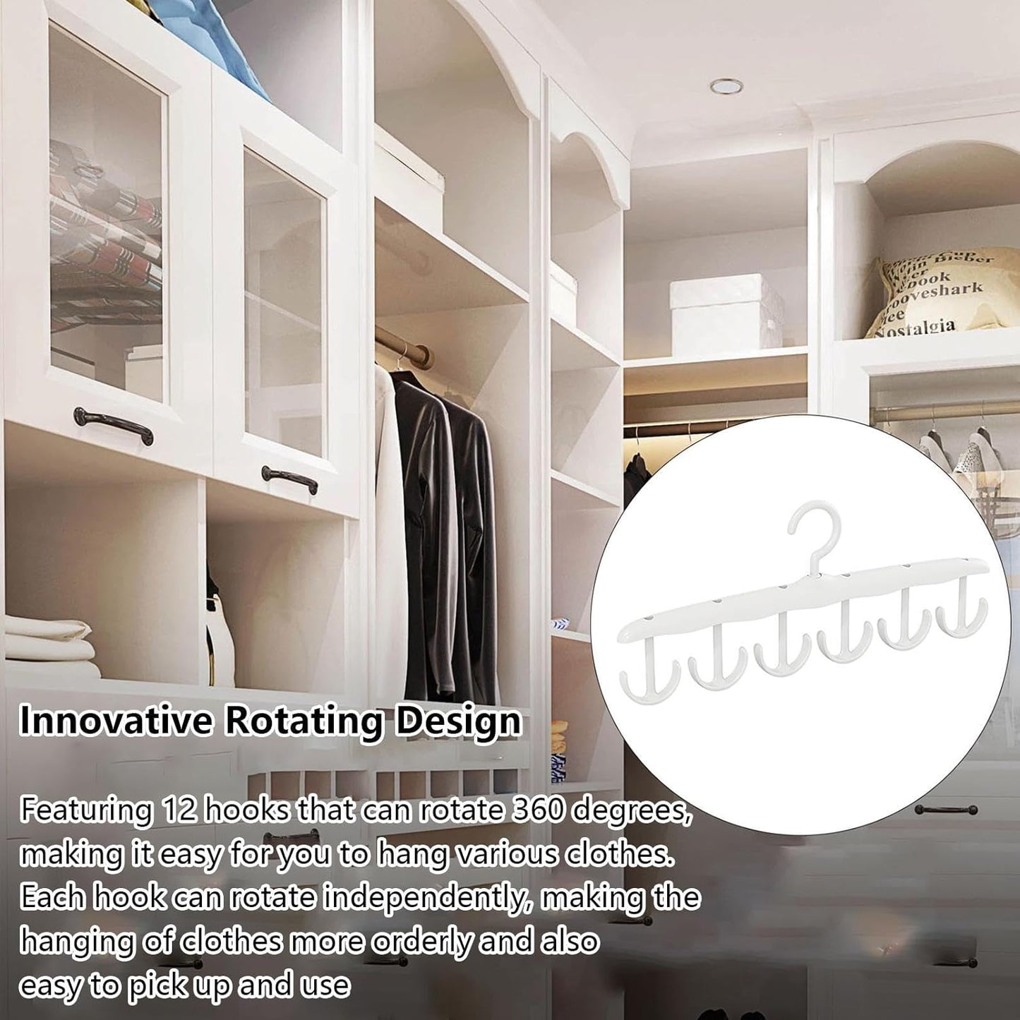 Rotatable Tank Top Hanger ? Space Saving Closet Organizer for Dorms & Apartments (12-Hook)