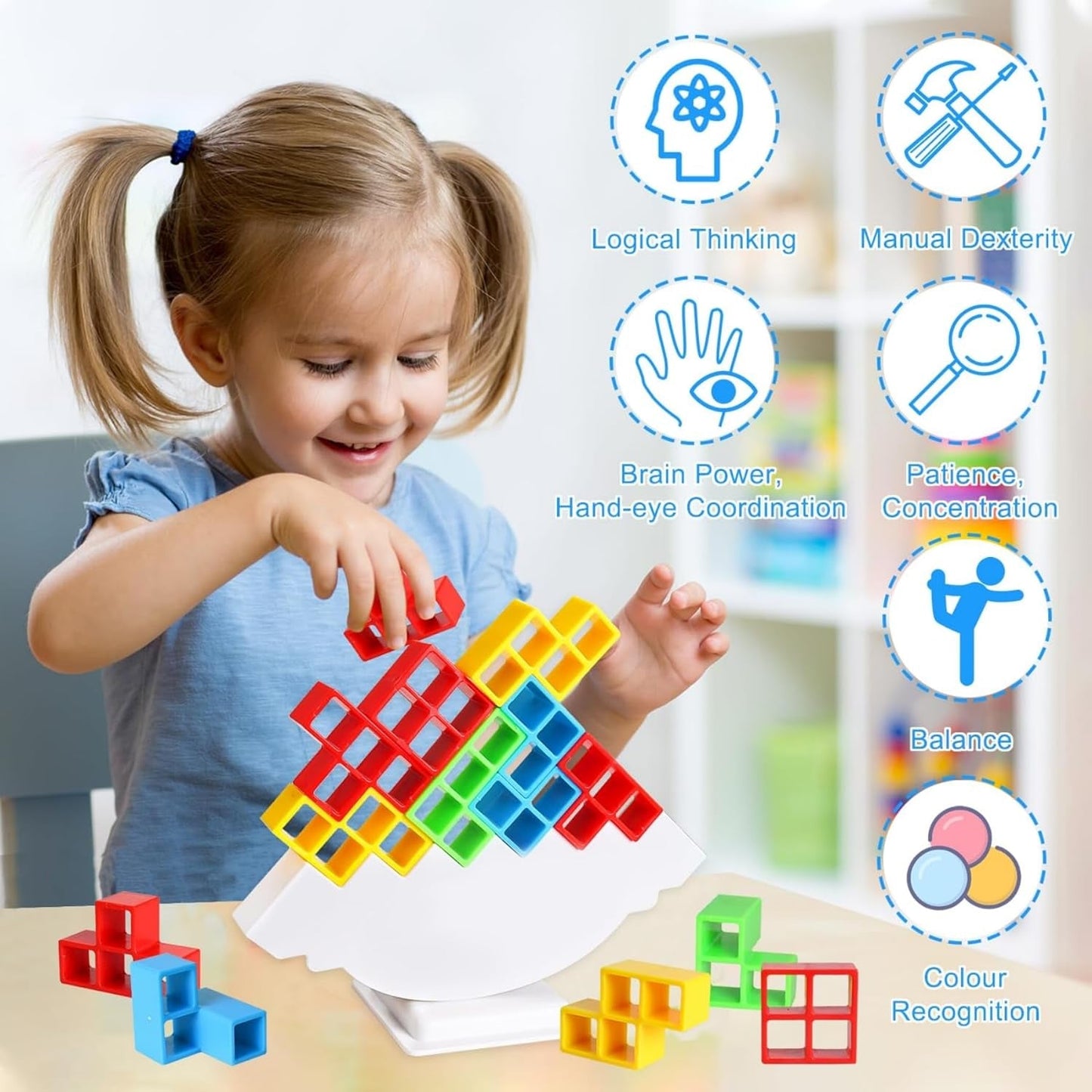 3D Tower Game, Tower Balance Game, Tower Stacking Game Adult Kid Tower Stacking Blocks Balance Game Blocks Building Toys for Kids Age 3 Years (16 Pcs Set)
