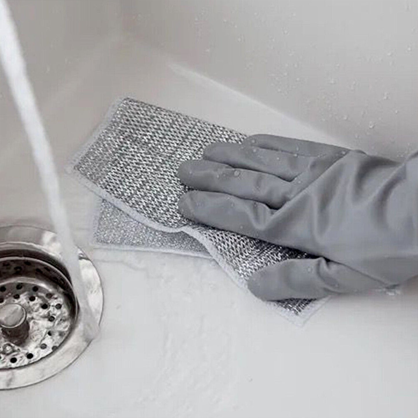 Double-Sided Microfiber Cloth & Stainless Steel Scrubber ? Non-Scratch Wire (1 Pc, 20x20 cm)