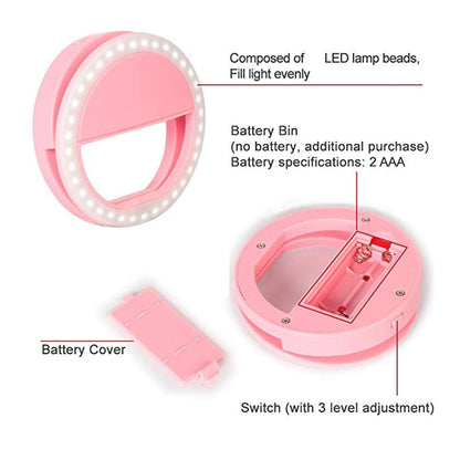 Phone Selfie Ring Light ? Battery Operated Clip-On Light for Smartphone Photography (Battery Not Included)