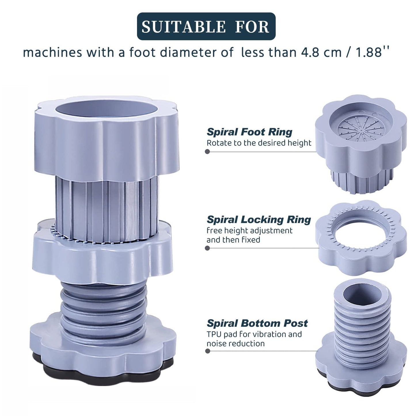 Adjustable Anti-Vibration Washing Machine Support Stand ? Non-Slip PVC Lifting Stand (4 Pc Set)