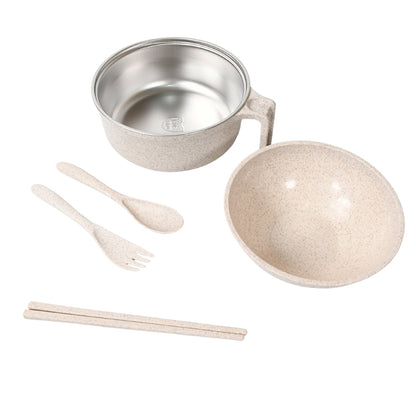 Rice Bowl Noodle Set ? 6 Pcs with Lid, Handle & Cutlery