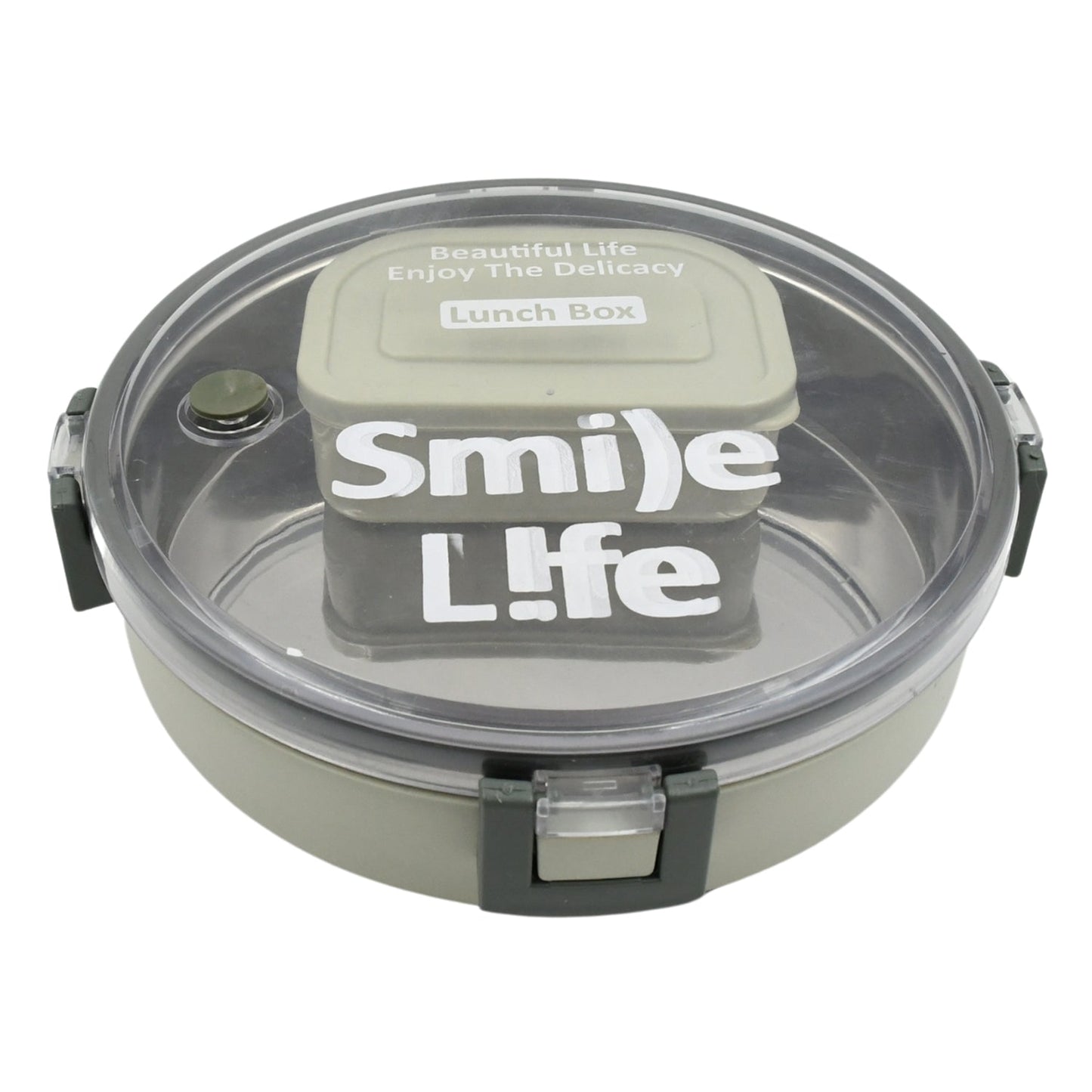 Miracle Stainless Steel Round Lunch Box, with Small Plastic Box Insert Leak Proof Lunch Box with Transparent lid, Lunch Box for Kids & Adults for School, Office (450 ML  250 ML Approx)