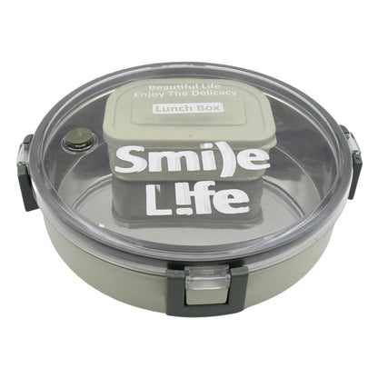 Miracle Stainless Steel Round Lunch Box, with Small Plastic Box Insert Leak Proof Lunch Box with Transparent lid, Lunch Box for Kids & Adults for School, Office (450 ML  250 ML Approx)